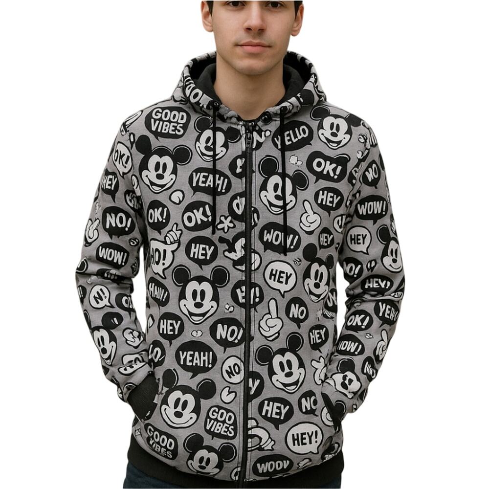 Paul Frank Black Gray Hooded Jacket Graphic Julius Sock Monkey Novelty Large Y2K